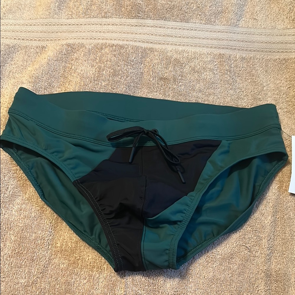 2XIST Essentials Rio Swim Brief - Hunter Green  Stripe - Size M